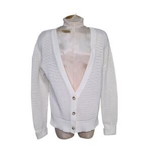 Vineyard Vines Cardigan Womens Crocheted M Beige  Button Up Long Sleeve‎ Preppy
